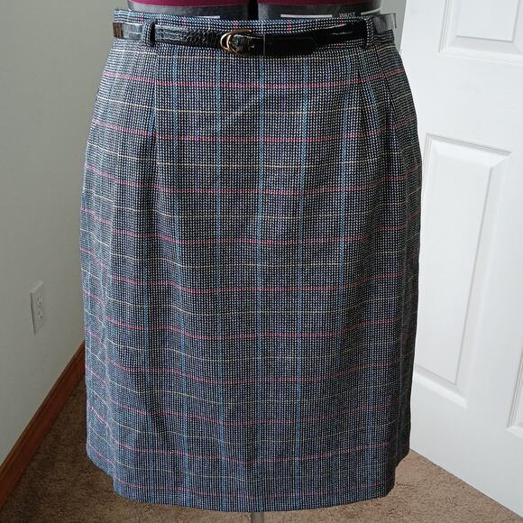 Worthington Dresses & Skirts - Worthington Vintage Wool Pencil Skirt 16 midi pockets black houndstooth +belt